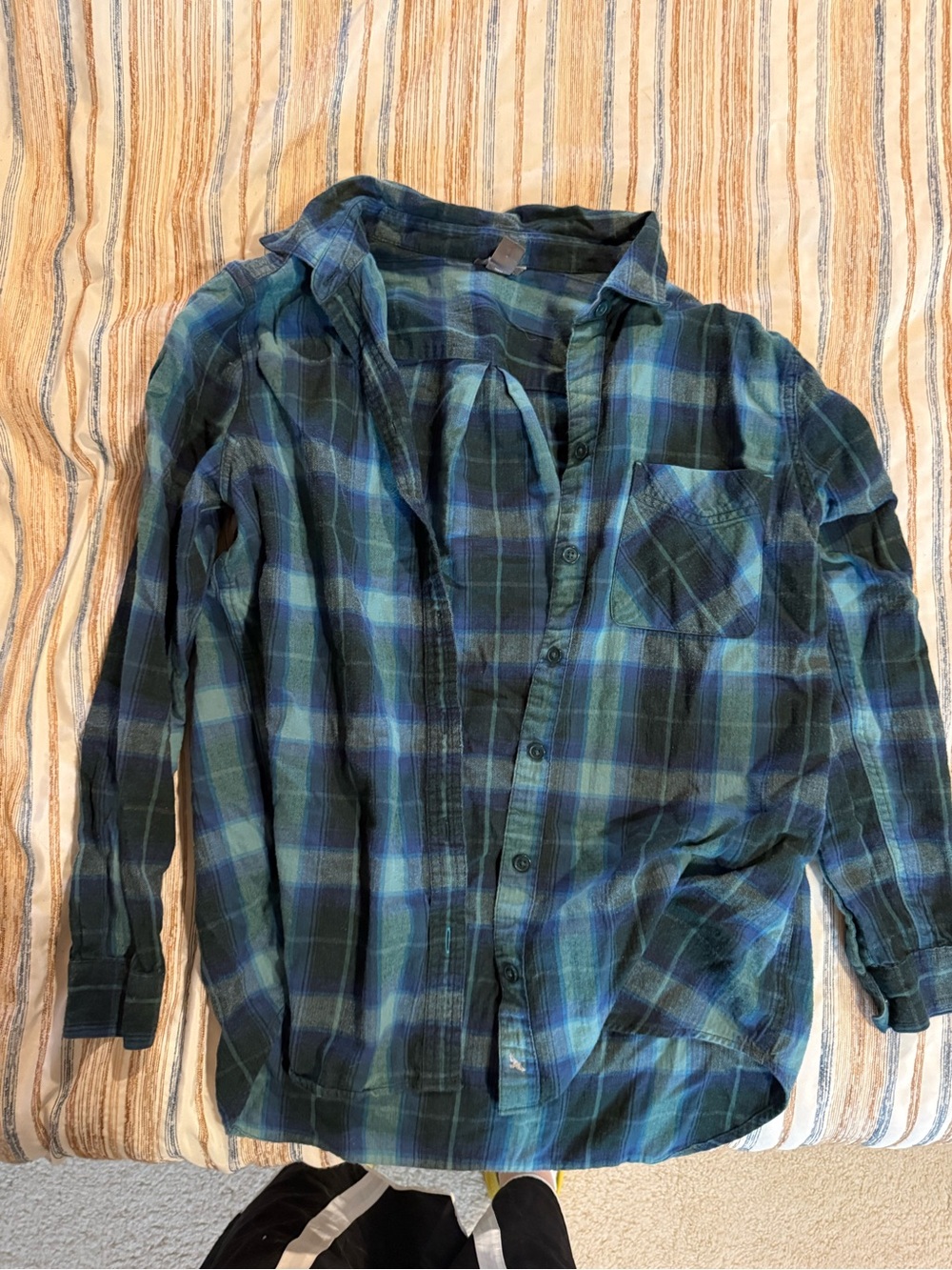 Eddie Bauer Blue and Green Plaid Button-Down Shirt